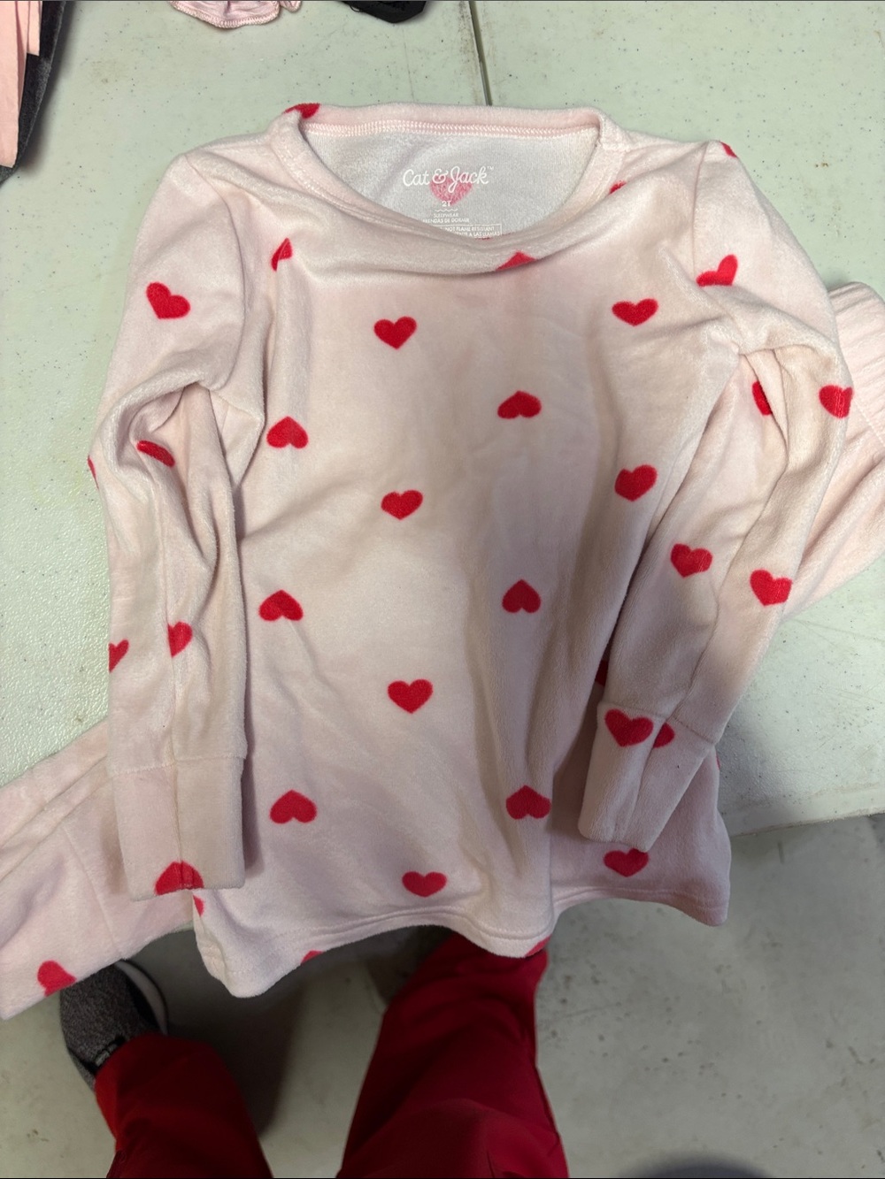 Cat & Jack Light Pink and Red Heart Print pajama set